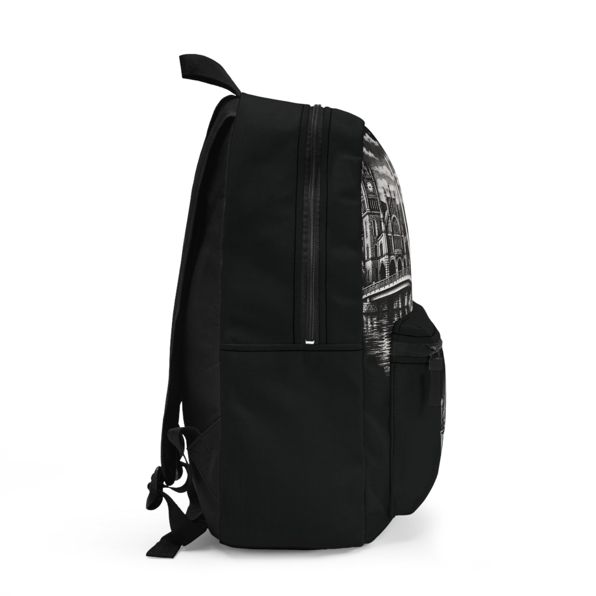 Legenderry Cityscape Backpack — Gothic Castle & Bridge Illustration School Bag